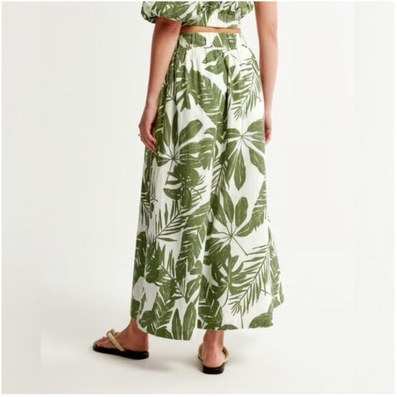 Abercrombie & Fitch Women's XLP Green Tropical Print Linen Blend Maxi Skirt - Picture 2 of 15